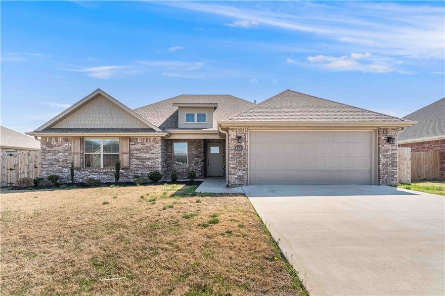 Welcome to the beautiful Hickory Meadows Subdivision, offering a resort-style community pool, park area, and playground—perfect for family living! This stunning 3-bedroom, 2-bath home is designed with both style and functionality in mind. As you approach, you’re welcomed by an elegant craftsman front door and a charming entryway. The spacious living room features a gorgeous brick natural gas fireplace, creating a cozy ambiance. The kitchen is a chef’s dream with quartz countertops, custom cabinetry, a pantry, stainless steel appliances, and a plumbing stub-out for a gas range. The split floor plan includes a private owner’s retreat with a whirlpool tub, separate shower, and a walk-in closet. The laundry room offers plenty of cabinet and counter space for added convenience. Enjoy the generous lot with a fully sodded lawn, gutters, and professional landscaping. Don’t miss out—schedule your showing today and make this house your home!