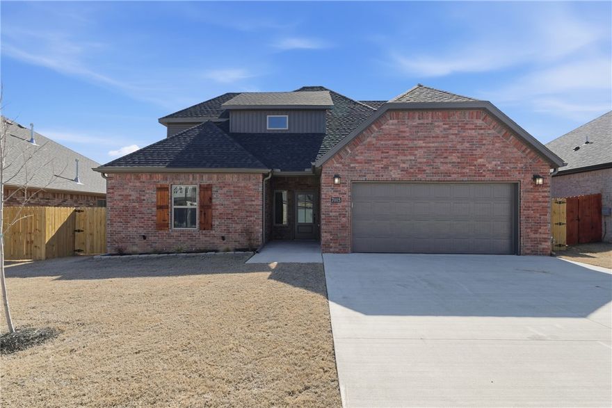 Welcome home to Walnut Grove Estates, an exciting new community in Bentonville just minutes from Vaughn Elementary, the airport, shopping, dining, & everyday conveniences. This beautifully upgraded home is designed to impress, featuring granite countertops, custom-built cabinetry, a spacious kitchen island, a built-in wine rack, oversized closets, & a thoughtfully designed split floor plan with two bedrooms upstairs. The primary suite is a true retreat, complete with a relaxing soaking tub, custom tile shower with bench seating, & an oversized walk-in closet. The home includes a fence, gutters, & blinds for added value & convenience. Residents will soon enjoy a neighborhood pool & additional POA amenities. Don’t miss your opportunity to own this exceptional home. The seller is offering $10,000 toward closing costs, rate buy-downs, or appliance upgrades.