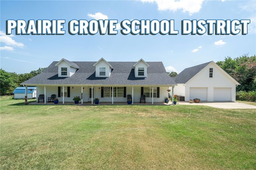 This beautiful property is loaded with highly sought-after features! The main house and original farmhouse each sit on their own parcel, totaling 32.39 of secluded acres! The spacious main home offers four bedrooms each with a walk-in closet plus bonus room. The 326 SF heated and cooled bonus room above the garage perfect for a home office!
Enjoy peaceful views of the spring-fed pond, raised garden beds, with approximately 30 acres of fenced pasture. The land features 7 paddocks ideal for rotational grazing. Three barns equipped with electricity and sub-panels, two storage sheds and organically maintained/pesticide free land make this a true homestead.  Recent updates include a new roof (2022), new carpet, paint and stainless-steel appliances (2024). The original 1,000 SF farmhouse could be finished as guest quarters or sold separately with its parcel.
Fiber internet ensures you stay connected while enjoying the privacy and beauty of country living! Prairie Grove School District.
Also listed Farm MLS: 1318770.