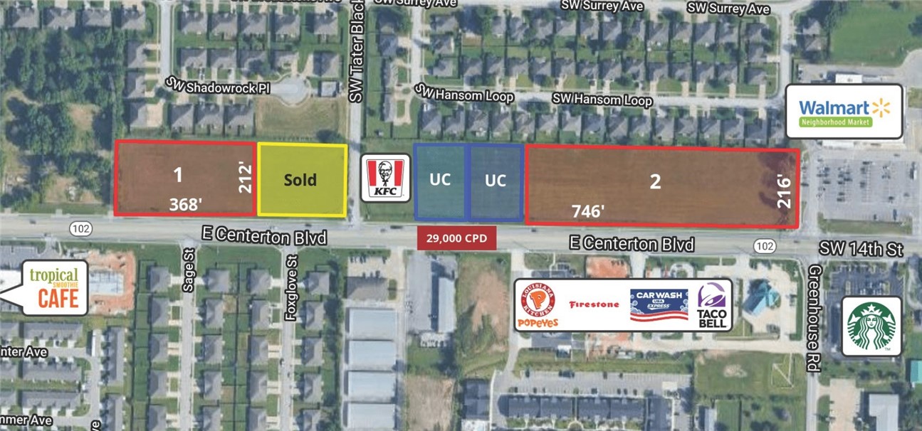 Water at street - Sewer at subdivision
29,000 CPD on Hwy 102
Will consider subdivide
Excellent strip center potential
Adjacent to Walmart Market
Near to many subdivisions, new developments, Bentonville & Centerton