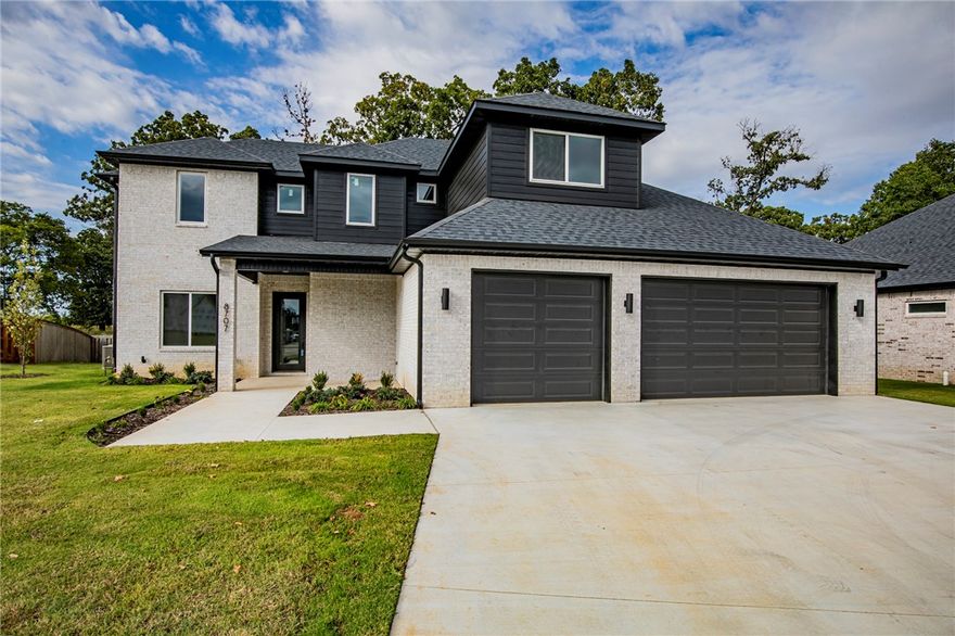 New construction modern home with gorgeous exterior in sought after gated community of Scissortail.
Enjoy the stunning living room with custom beams, tiled linear fireplace, tons of light streaming through
ample amount of windows and open floorplan. Blinds included! Kitchen features large island, stainless steel appliances, gas range, cabinets to the ceiling, double ovens, luxury lighting, walk in pantry and storage! Home also features 4th bedroom on the main level that could also work as a study. Spacious, private master bedroom with luxurious master bathroom. Master bath with double sinks, storage, walk-in tile shower and soaking tub. Upstairs features two large bedrooms and large bonus room. Huge covered patio with landscaping and mature trees perfect for entertaining!