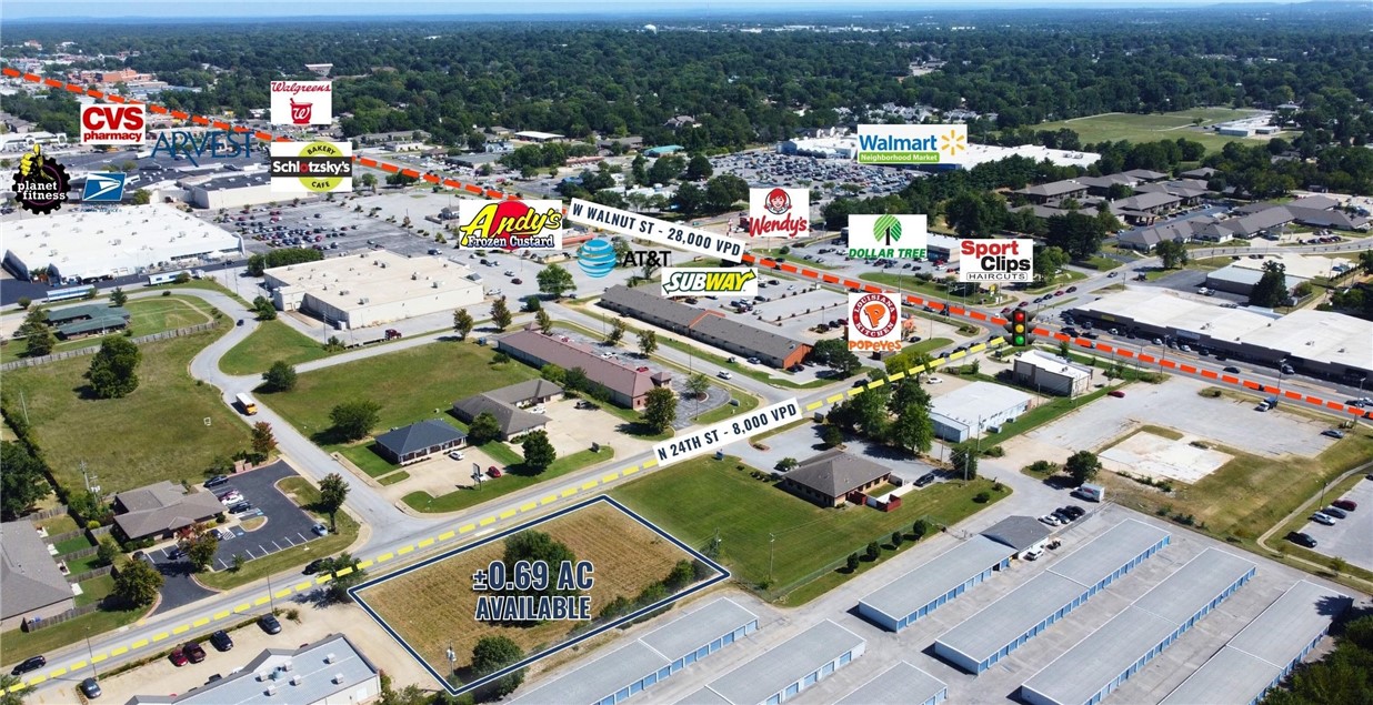 - Flat & developable piece with 8' water line and 6' sewer line on property
- Perfect for neighborhood office, light commercial, or medical development
- C-2 Zoning
- Less than a two-mile drive from I-49