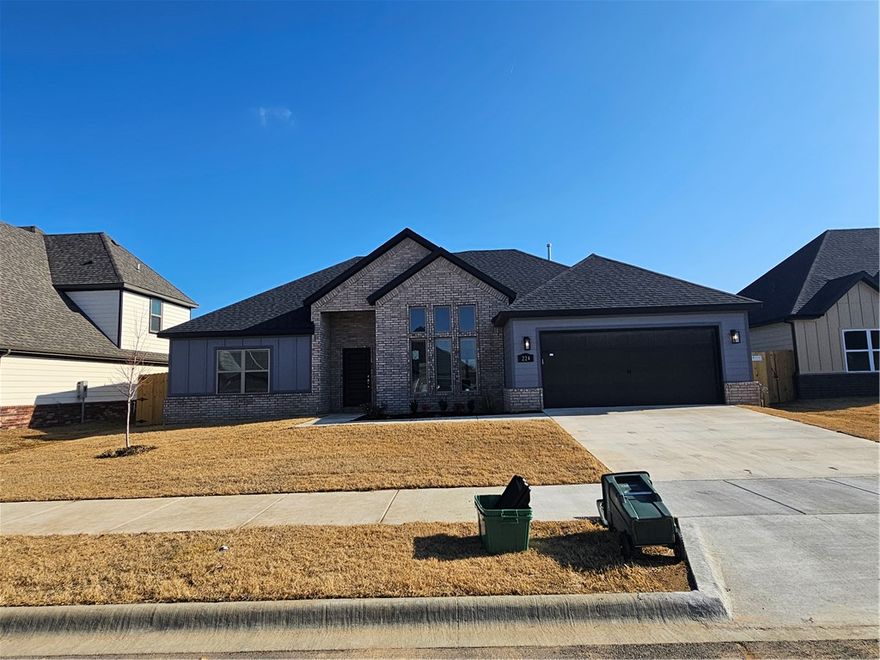 This new construction home is located in a beautiful neighborhood and just waiting for your family! The living room offers beamed ceilings and a lovely fireplace. Spacious kitchen with granite counters, stainless steel appliances including gas range and walk in pantry. Primary suite with dual vanity, walk-in closet, separate bathtub and walk-in shower. Two more guest bedrooms. If you are looking for a cozy place for outdoor entertaining, you will definitely enjoy the built-in outdoor gas log fireplace on these cold winter nights! Privacy fenced back yard.