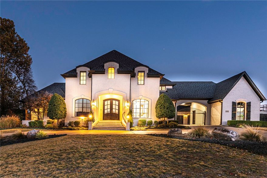 WELCOME TO LUXURY! This gorgeous 4 bedroom 4.5 bathroom  4 car garage in the established Thornbury sub is located min away from JB Hunt Park, schools, & I-49! With a freshly painted exterior & well maintained landscaping this stunning home is the opportunity you have been waiting for. Head inside to a freshly painted interior wi spacious living room w wood floors, gas log fireplace, & built ins. Flow into the kitchen w butcher block island, granite counters, gas cooktop, double oven, & more! Plus room to entertain in spacious formal dining rm! A split main floor plan w bedroom in the right wing. Front office perfect for meetings. A main flr primary bedrm feat tall ceilings, crown molding, private sitting room w/ add fireplace, private bath w double sink vanity, corner tub, walk-in shower, private gym & patio! Upstairs a theater room w wet bar, and two additional bedrooms! PLUS a bonus room above garage with private access! Head out back to your oasis with covered patio leading to the chlorine pool with new liner!