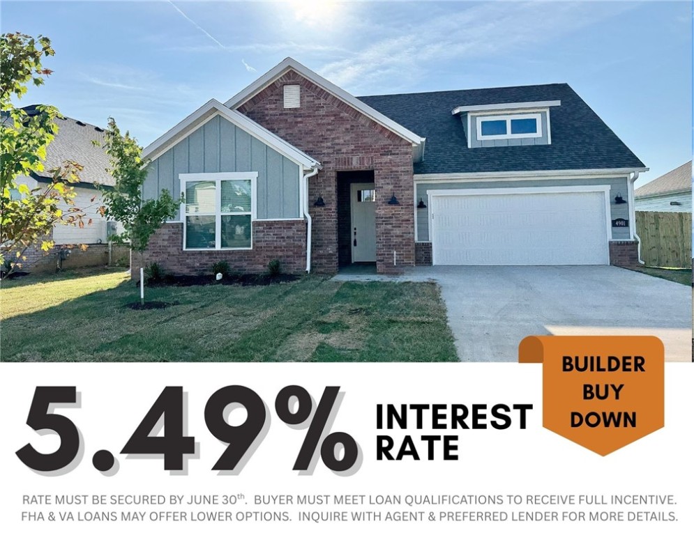 5.49% INTEREST RATE/BUILDER BUY DOWN & fence, blinds and gutters included! Discover your dream home in the sought-after Osage Hills neighborhood. Emmet plan with garage on the right and West facing! 9 ft ceilings, linear electric fireplace in the living room, LVP flooring throughout the main living areas and primary bedroom, quartz countertops and more. Chef's kitchen boasting frigidaire stainless steel appliances, gas range, pantry, quartz countertops, bar pull handles and large island, all complemented by gorgeous backsplash. Luxurious primary bedroom features abundant natural light, while the spa-like primary bathroom offers a walk-in shower, tub, double sinks, and spacious walk-in closets. Additional features include a secondary bedroom downstairs, two large bedrooms upstairs and a separate laundry room. Nestled on a generous lot with covered patio that overlooks the serene sodded, fully fenced backyard. Sturdy concrete siding & brick! Model home located at 6008 SW Coywolf St- Lot 122.