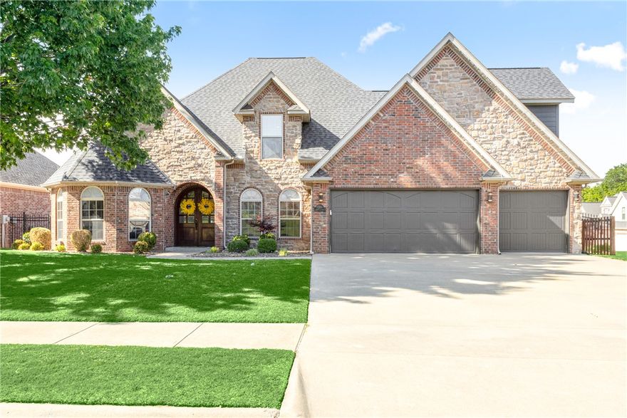 Beautiful home in sought after White Oak Trails Subdivision less than 1/2 mile to elementary and middle schools, less than 2 miles to Coler Mountain Bike Preserve and less than 3 miles to all things Downtown Bentonville has to offer! Home sits on a corner lot offering private backyard and oversized deck space for entertaining. Main level has two bedrooms, upstairs level has two bedrooms. Primary with ensuite bathroom has walk-in shower, double vanity, deep soaker tub, and spacious closet. Kitchen and formal dining area are perfect for gathering! The office is grand with plenty of space for a library addition!  Upgrades include new roof, water heater, Brazilian oak hardwood flooring, luxury carpet, back patio doors with blinds and fresh paint throughout. Special features include mudroom and oversized laundry room, Nest system, custom irrigation, Govee holiday light system. This one is truly special!