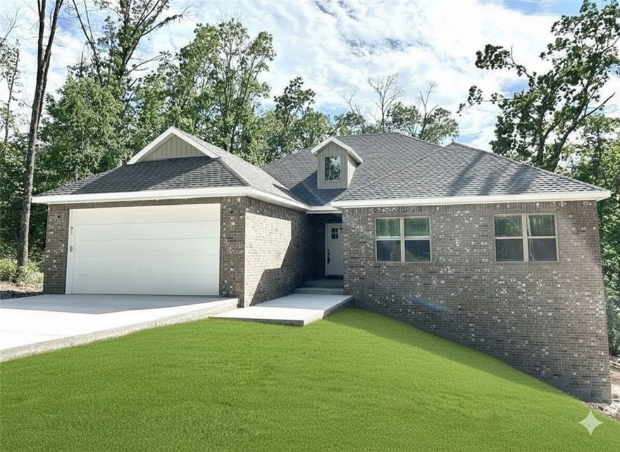 2025 New Construction on .53 acre lot surrounded by trees and nature.  Minutes away from Loch Lomond, Lakepoint Restaurant and Marina, Branchwood Activity Center, Scotsdale Golf Course, and I49 for easy daily commute.  Home features; split / open floor plan, wood laminate flooring throughout living areas, 3 bedrooms, 2 bathrooms, sunroom, eat-in kitchen w/ undermounted sink in island, granite countertops, microwave, & walk-in pantry.  Foyer leads to living room w/ gas log fireplace including stone accents, wooden mantle, vaulted ceilings, & deck.  Primary suite includes; double sink, deep soaking tub, walk-in shower, large walk-in closet.  Primary closet connects to utility room.  Large utility room includes built in coat rack.  Relax on covered deck off back of home.  Seller offering $4,000 buyers concessions.