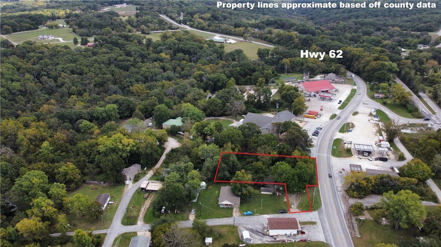 Major road frontage. Zoned Commercial. 0.89(+/-) acre on the corner of Hwy 62 & Mill St. Would be a great spot for food trucks, office space, flex space, coffee shop, fishing store, lots of possibilities.