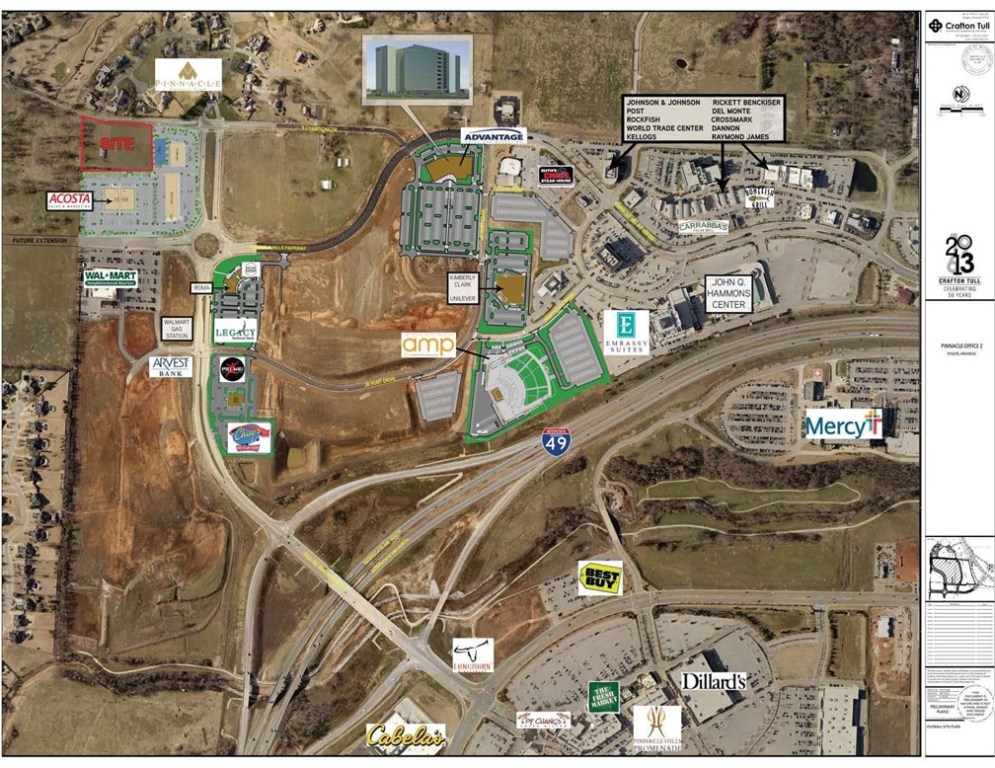 This property is located at the entrance to Pinnacle Golf & Country Club, adjacent to Country Club Plaza office and retail development. This property is surrounded by high end and high volume retailers and restaurants. Very easy access from I49 in Northwest Arkansas' most dynamic growth area with new projects constantly emerging