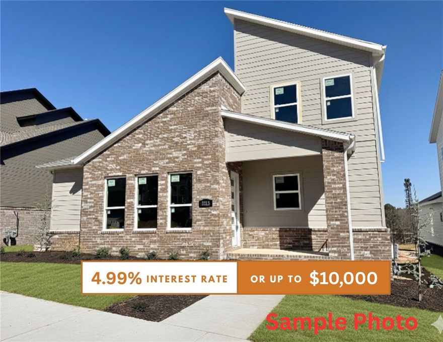 Discover this stunning modern home in the perfect East Fayetteville location—just a short walk to beloved Gulley Park! Douglas floorplan featuring designer finishes throughout! Enjoy a spacious open floorplan with a large living room, electric fireplace with tile to the ceiling, and beautiful wood flooring. The chef’s kitchen boasts 3cm quartz countertops, stainless steel frigidaire professional-grade appliances, custom cabinets to the ceiling with soft close hinges, vented hood, and a walk-in pantry. The luxurious primary suite includes hardwood floors, custom beams, and a spa-like bathroom with walk in tile shower, soaking tub, double sinks and walk in closet. With a formal dining area with wainscot, cubbies to keep you organized, large covered patio, and included blinds and gutters, this home blends comfort, style, and convenience in one unbeatable package. POA maintained lawncare and access to Niokaska Creek Trail from the neighborhood!!