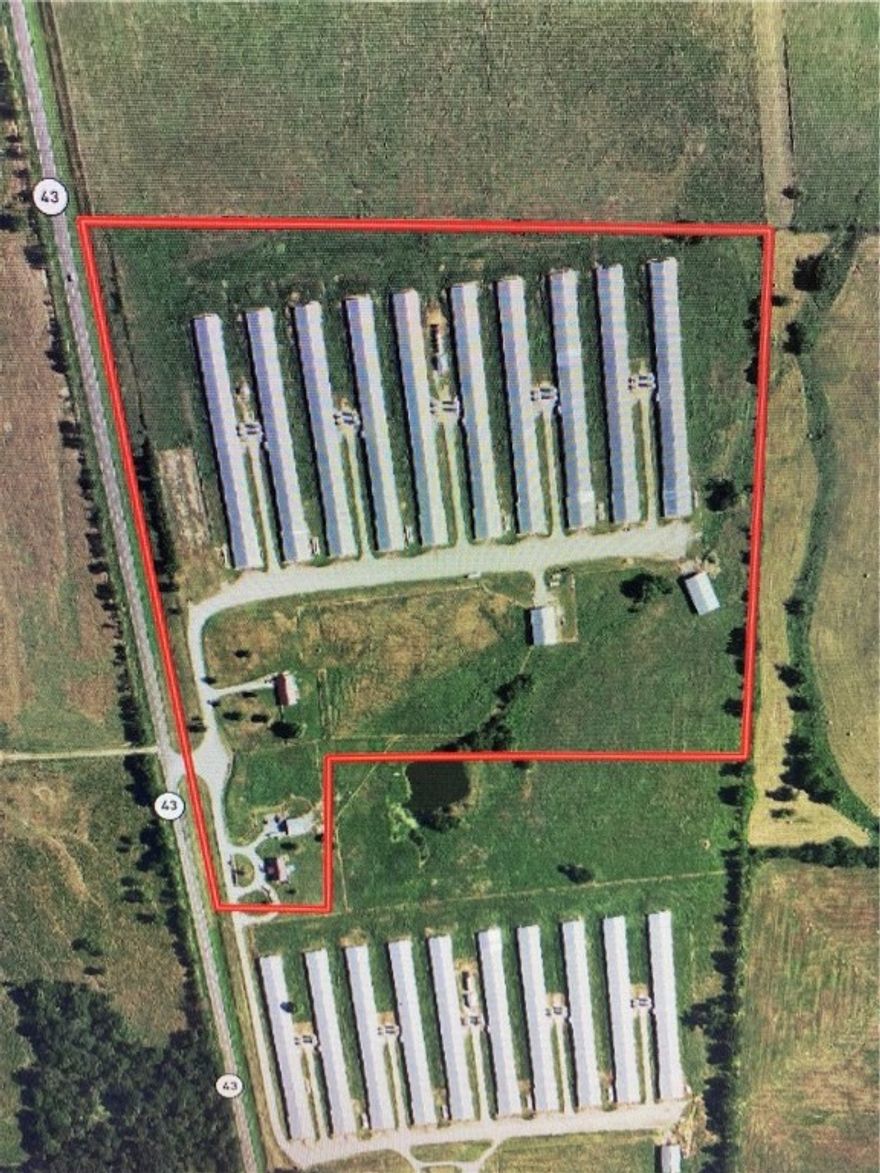 Very Profitable large scale Broiler operation on 33.06 acres. Tyson Contract. 
Ten 500X43 houses built in 2002. Two farm houses, one is 1456 sq foot and the other is 1451 sq foot.
multiple outbuildings. No known updates needed.
