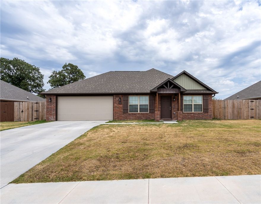 Built in 2021, this well-maintained 4-bedroom, 2-bath home offers 1,654 sq ft of comfortable living space on a nice-sized lot in a fully developed subdivision. The open layout features durable vinyl plank flooring and a spacious living area that flows into the kitchen with granite countertops and plenty of cabinet space. This all-electric home is designed for efficiency and easy living. The primary suite includes a walk-in closet and private bath, while the additional bedrooms provide flexibility for guests, family, or a home office. Step outside to a privacy-fenced backyard with room to relax, play, or entertain, plus a storage building for tools and extra belongings. Conveniently located just 12 minutes from XNA Airport and only 30 minutes to Pinnacle Hills in Rogers, offering quick access to shopping, dining, and entertainment while still enjoying a quiet neighborhood setting. A great opportunity to own a newer home in a convenient Northwest Arkansas location!