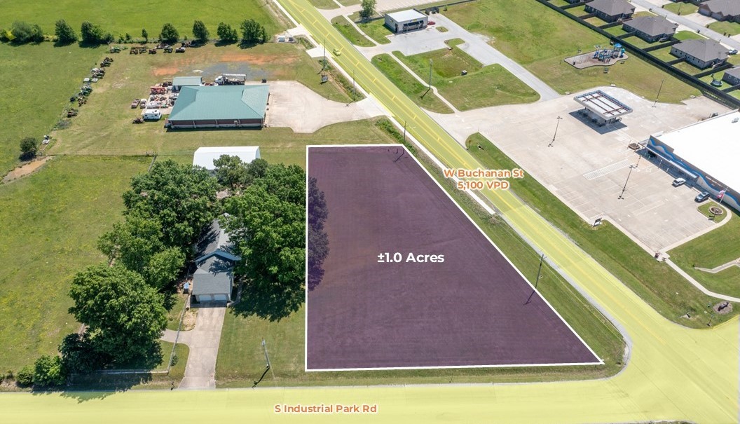 Frontage: ±297 linear feet on W Buchanan St and ±204 linear feet on S Industrial Park Rd with excellent visibility. Prime location at the hard corner of of W Buchanan St and S Industrial Park Rd. Located across the street from Prairie Grove Public Library and Subway. Flat, cleared and ready for immediate development