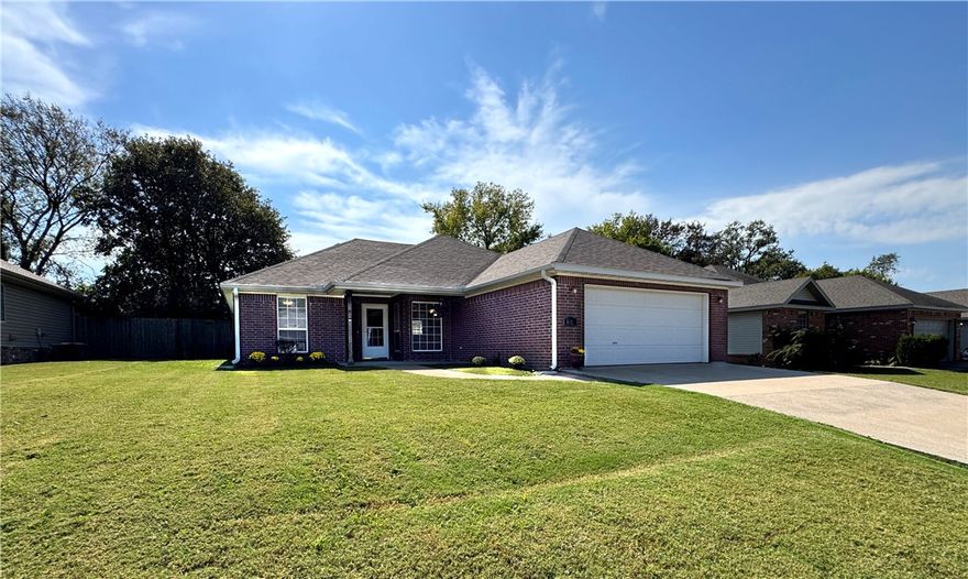 Come checkout this beautiful 3b, 2b, ready for you to move in home! New Roof July '25, New inside Paint Sep.'25, Garbage disposal July '25, & can't forget the new doggie door for man's best friend too. New flooring throughout the home installed in 2021. The back door also got a new sliding glass covered mini blind in '21., the carpet in the bedroom was just installed; but wait there's more, this cute house also comes with a highly rated metal Storm Shelter in the garage. It's perfectly designed w/ large walk-in closets in all the rooms especially in the primary bedroom. You will love the kitchen with all the cabinet space you need & a moveable island that opens up the space for when you have your friends & family over. Enjoy relaxing mornings or evenings in the back yard while catching a glimpse of the wild life: Deer, fawns, birds, & sometimes small foxes playing in the parking lot behind this property. I'm telling you, everything was thought of for you! Call to Schedule your private showing now before it's gone!