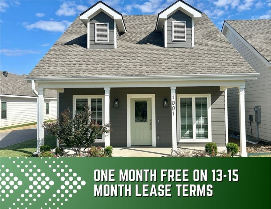 One month FREE on 13-15 month lease terms! Unbeatable location near Crystal Bridges Museum, the Alice Walton School of Medicine, Downtown Bentonville & Walmart’s new campus. Enjoy a vibrant community with top-tier amenities, including a clubhouse, pool, pickleball court, dog park, yard maintenance & access to the countries top premier mountain biking trails. Faulkner floor plan boasts LVP flooring, crown molding, blinds, ample storage & quality throughout. The living room & dining area offer a seamless open floor plan, perfect for entertaining, with abundant natural light & smooth flow into the chef’s kitchen. Chef’s kitchen features 3cm granite countertops, Frigidaire stainless steel appliances, refrigerator, a pantry, tons of storage & abundant natural light. Spacious primary suite includes a perfect ensuite bathroom with walk-in tile shower, double sinks, & large walk-in closet. Patio perfect for entertaining! Oversized garage with ample storage.