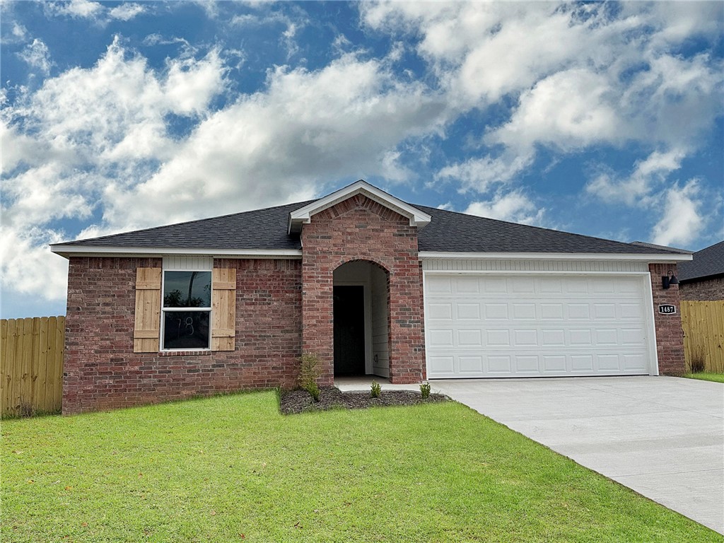 Jubilant Justin Plan in Nature Walk, located in Springdale. These brand-new homes will be 4-sided Brick! Living room will showcase a beautiful and modern Electric Fireplace with Poplar Mantle. Homes will have LVP and Carpet. Kitchen will have 36-inch cabinets, lovely appliances and quartz countertops and tile backsplash. Ceiling fan in the living room. Primary bedroom has a fabulous en suite, dual sinks, with an oversized walk-in shower with tiled walls and elongated commode. LED lighting throughout. High efficiency AC with programmable Wi-Fi thermostat. Front, side and PARTIAL back sod only. Come find your dream home today! Taxes and Parcel TBD. Garage Door Opener!
