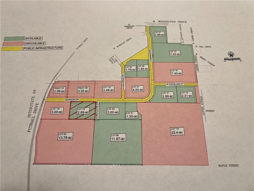 Great small premium lot.  Zoned UT - Urban Thoroughfare, high density, mixed-use, up to 7 stories and administrative approval. Property to the west will be a Hyatt Hotel. Property to the north will be a double flag Hilton Hotel and two restaurants. Property to the south will be a multifamily complex. Property to the east will be a multifamily complex. Properties at entrance to development will be a double flag Marriott, restaurant, and a coffee shop. Marinoni Dr. will be a three lane street.  Mistletoe Avenue to the east makes this lot a hard corner.  The City of Fayetteville trails park runs the entire width of this development property with proposed access along Futrall Dr.  Many restaurant possibilities.  Futrall Dr. to the west will take traffic to the dedicated and newly completed entrance to I-49 and all of Northwest Arkansas.