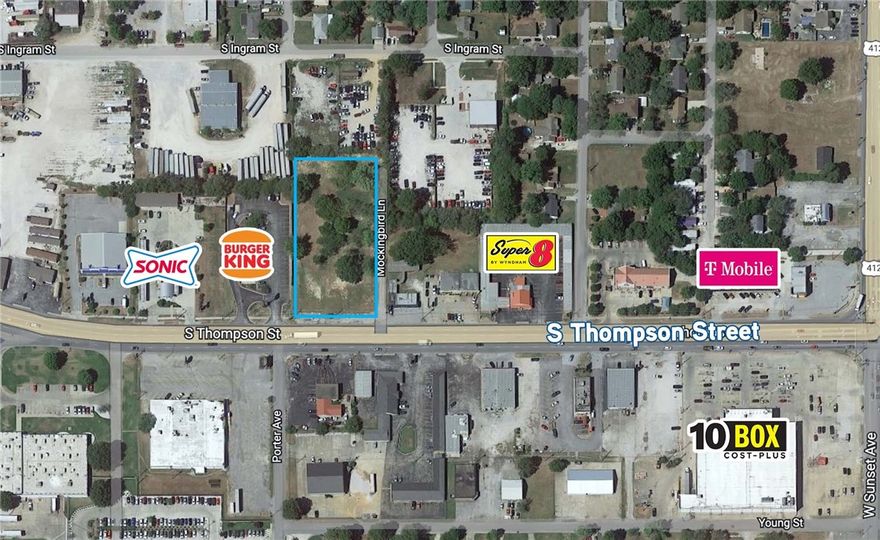 +/- 2.0 acres available centrally located in Springdale, with approximately 200 feet of frontage along W Thompson Street. Less than a half mile from the major US 412 intersection leading to Interstate 49 and the growing West Springdale area that includes Arkansas Children’s Hospital and Arvest Ballpark. Property is within 1.5 miles of the Springdale downtown area and the Springdale municipal airport. Nearby businesses include Walmart Supercenter and George’s Inc corporate offices.