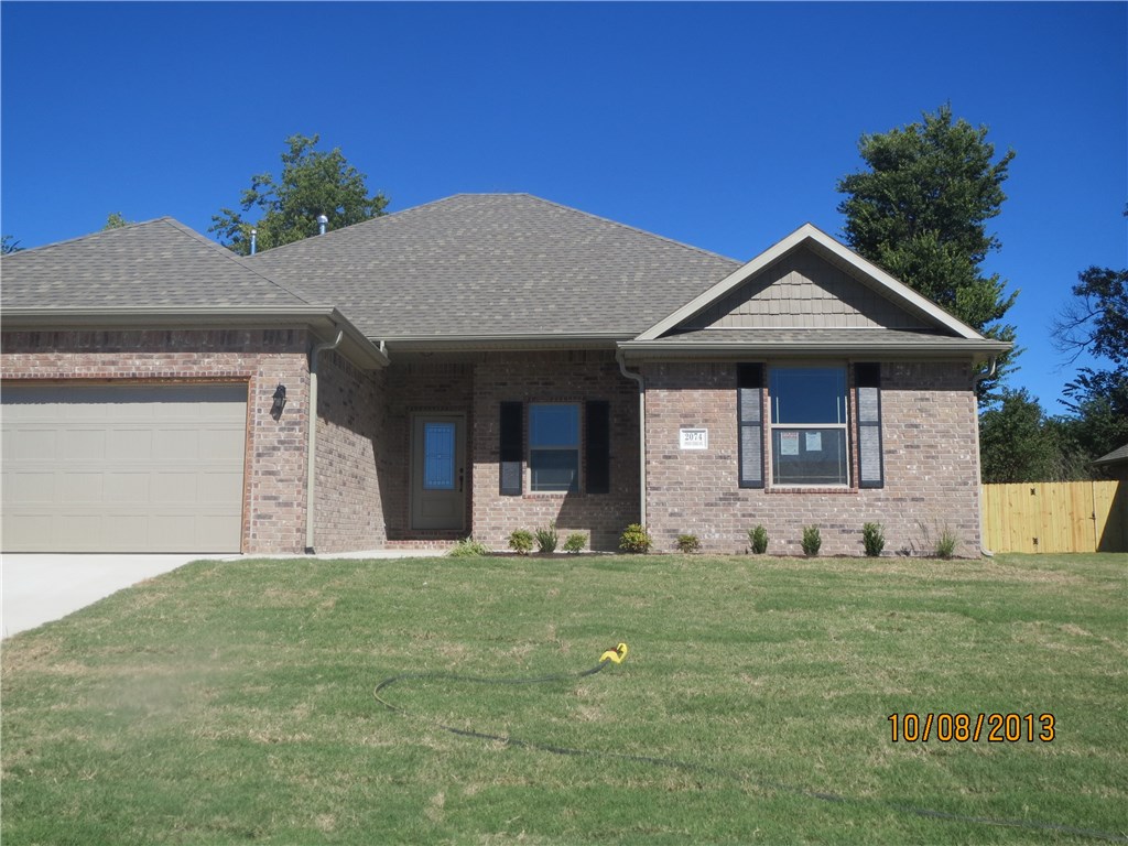 Brand new home in quiet neighborhood! 4 BR, 2 BA available May 1. Custom cabinets, granite counters and vanities, corner pantry and new appliances. Spacious breakfast room. Beautiful corner fireplace in the living room. Master has 2 closets, a whirlpool tub, and separate shower. Living room and all bedrooms have ceiling fans, cable and phone outlets. 2-car garage with keyless entry. Privacy fenced yard and covered patio. $25 application fee to cover cost of background check. Applic. attached.