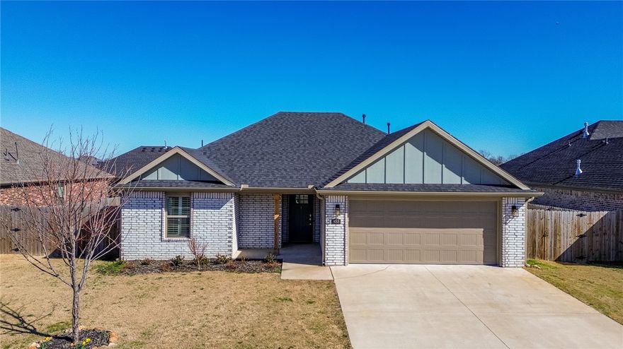 This move-in-ready 3-bedroom, 2-bath Cherrywood Plan features an open-concept layout, granite countertops, and abundant natural light. The private primary suite includes a soaking jet tub and separate shower, while the fully fenced backyard with a pear tree and small garden area, and covered patio offer great space for relaxing or entertaining. A new roof in 2025 adds peace of mind, and the refrigerator and blinds convey. Enjoy neighborhood amenities including a resort-style pool and playground, all just minutes from I-49, shopping, and dining.