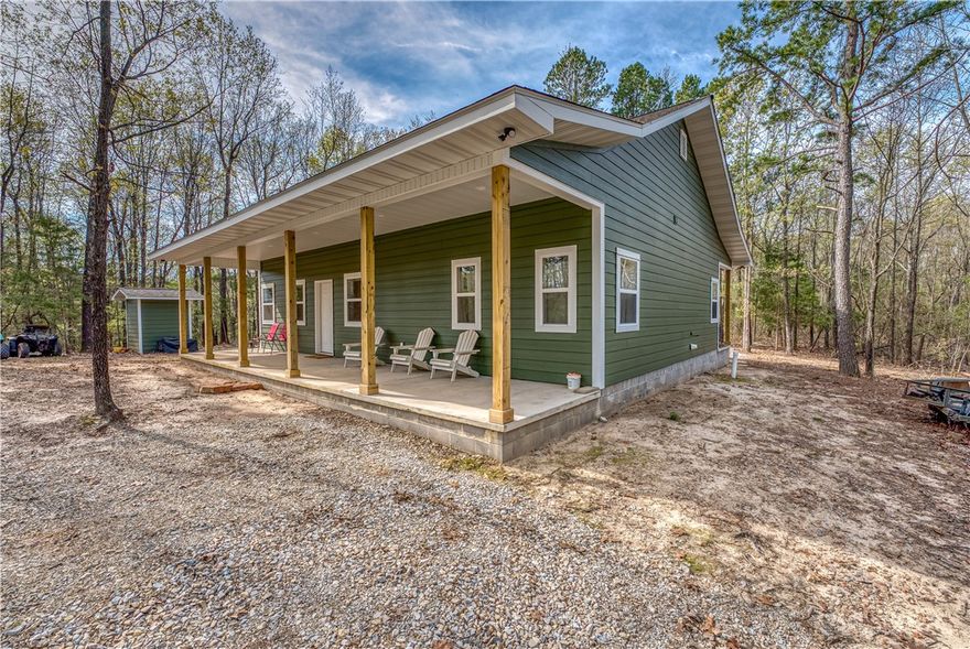 Welcome to Wildlife Haven.  This property is 15 mins from the Buffalo River/ 15 mins to the White River/ and 10 mins to Crooked Creek.  3 bed 2 bath home built in 2024 with 10ft ceilings and a split floor plan. Home has a total of 640 square feet of covered porch, perfect for watching wildlife or visiting with your guests.  A vast amount of wildlife seen on the property including deer, turkey, hogs, and bear to name a few.  There is a spring on the property that runs year-round.  Very secluded but only 15 minutes to town. Perfect setting for your future home, weekend getaway, hunting resort, or home away from home vacation spot.