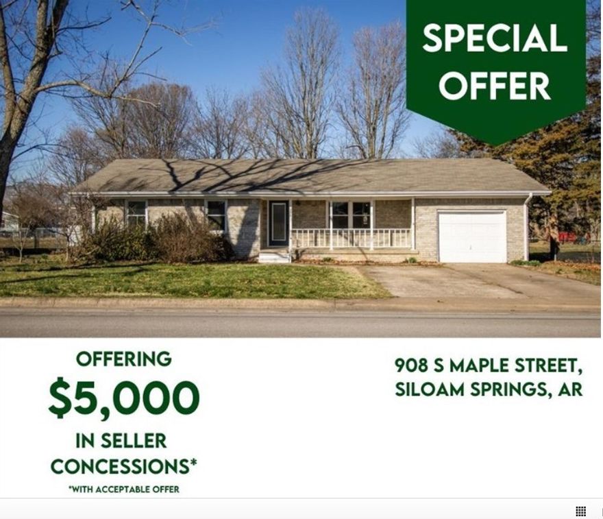 Seller is offering $5000 in concessions with acceptable offer. Brand new roof and siding in 2025! All new paint throughout! This well-maintained, spacious, four bedroom home offers ample space and functionality, featuring two distinct living areas and a well appointed eat-in kitchen—perfect for large gatherings. The primary suite includes a private en-suite half bath for added convenience. Two additional bathrooms provide versatility, with one featuring a shower/tub combination and the other a walk-in shower. Designed for easy maintenance, this home has durable laminate and ceramic tile flooring throughout. Step outside to a large, private backyard with mature landscaping, deck and a privacy fence. A storage shed offers plenty of room for tools, equipment, and recreational gear. Ideally located close to shopping, dining, schools, and major conveniences in Siloam, this home is a fantastic opportunity for comfortable living with ample square footage. Refrigerator, washer and dryer can convey with acceptable offer.