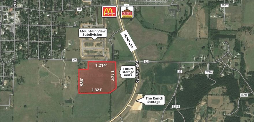 Development opportunity just south of Prairie Grove's newest commercial corridor. Rapidly growing area only minutes away from Farmington & Fayetteville. Zoning allows for many potential uses. 15 minutes to I-49 access. Ideal for residential subdivision, multifamily, or RV Park. Approx. 1,214' of frontage. Sewer at street. McDonald's & Casey's General Store coming to the commercial corridor along Hwy 62.