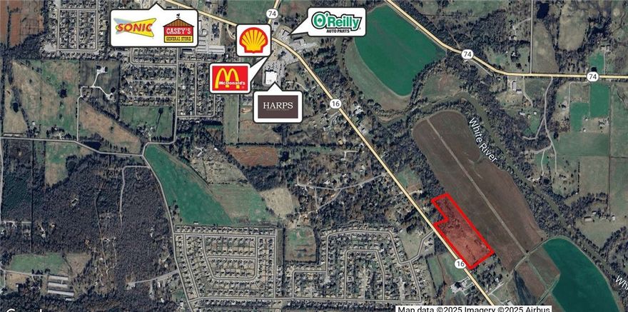 Development opportunity for sale on N. Center Street in Elkins with easy access to the White River. Property is directly across the highway from a new coffee shop and auto body repair shop. Elkins is a rapidly growing community, having doubled in population over the past several years.

Approx. 971' of frontage along Hwy 16.
Mostly flat, clear acreage with all utilities at street.
Owner will consider ground lease.
New survey available upon request.
1.5 miles or less to all Elkins Schools.
20 minutes to the U of A, and 11 miles to I-49.