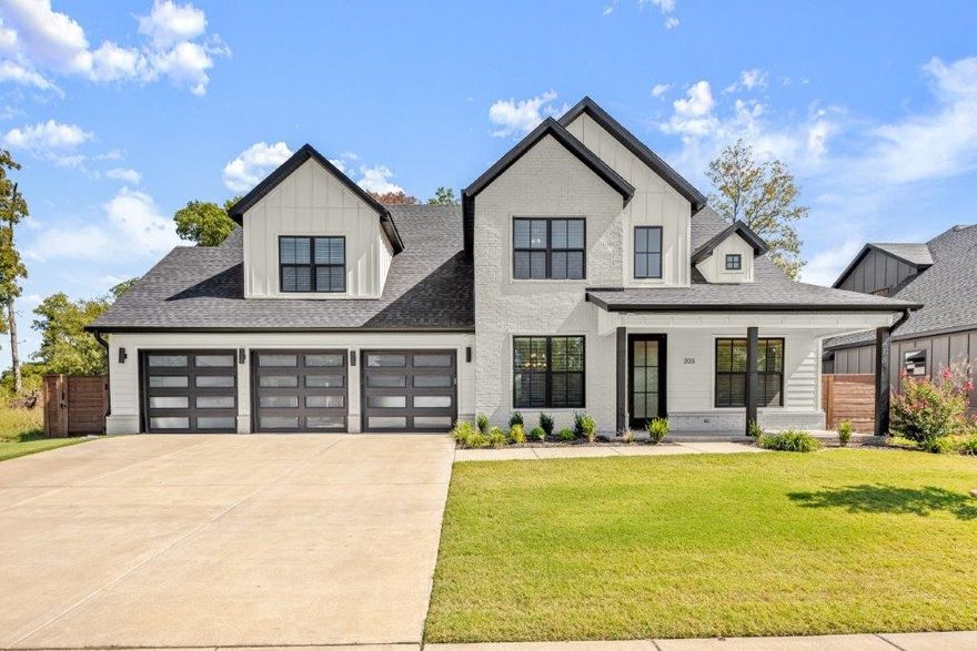 Gorgeous Modern Farmhouse in Autumn Hills! Built in 2022 this 4 Bedroom/3.5 Bath home features formal dining, office and bonus room as well as heated salt-water pool added by owners. A bright and open layout with hardwood floors and quality features throughout. Living room boasts vaulted ceilings, gas fireplace, and access to the covered patio and pool. Huge eat-in kitchen has beautiful Quartz counters, large island, gas range, built in double oven & micro, pantry, and abundant cabinet space! Formal dining has easy access to kitchen. Half bath on main. Large laundry/mud room has great storage space and access to the 3-car garage. Spacious Primary Bedroom has lots of natural light and access to private patio. Large primary bathroom is a true retreat with soaking tub, shower, WIC, and built in storage. Upstairs are three guest bedrooms, one has private on suite bath, perfect for visiting guests. Second guest bath has double vanity for remaining two beds. Media Room upstairs.