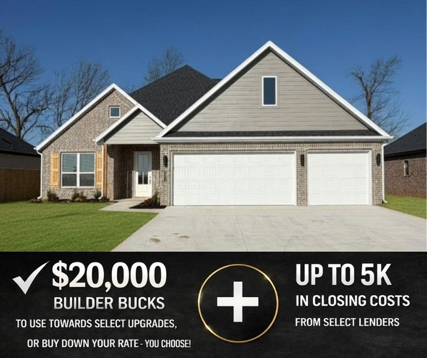 Hillcrest offers peaceful suburban living with unbeatable access to top schools, major employers, and key travel routes throughout Northwest Arkansas.The Hornbill floor plan features 4 bedrooms, 3 bathrooms, a 3-car garage, and a 2-story layout designed for both comfort and style. Inside, you’ll find 10-foot ceilings in the living area and primary suite, creating a spacious, open feel. The luxurious primary bath includes a free-standing soaker tub and a fully tiled shower. Additional highlights include an impressive 8-foot front door, stainless steel appliances, and a composite granite sink.Open houses every Sunday from 1--4 PM. For a limited time, Builder Incentives: $20,000 Builder Bucks to use towards select upgrades, appliances, or buy down your rate -- you choose! Plus up to 5K from select lenders. For a total of up to 25K with lender incentives! Fence, blinds, and gutters are all included.