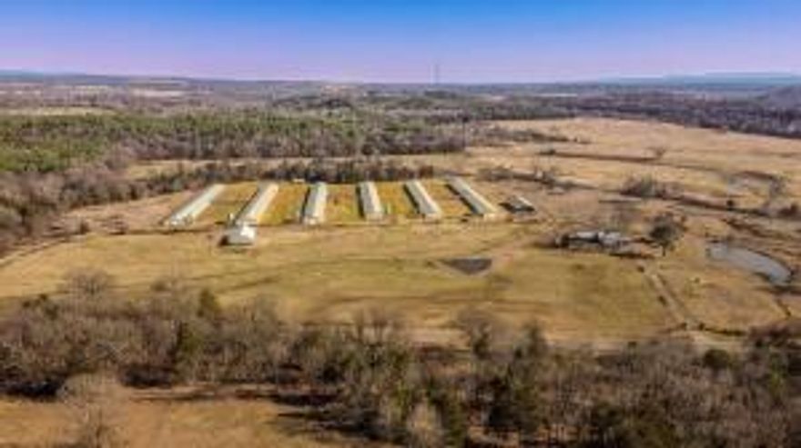 Butterball Contracted Turkey Farm 2 Units w/ 62 acres (6 Total Turkey Houses), (2) Litter Shed #1 (40'x120') and Shed #2 (40'x70'). The Residential Home is approx. 2,200sq ft. 2 ponds. Has Spectacular views and close to the interstate. Just minutes from Ozark National Forest and Horsehead Lake. 40 acres of fenced multi use pasture. This property features an all-season creek with a swimming hole for those hot summer days. Gross income $265,000/year. With less than $40,000 in updates required by Butterball. Some required updates being updated now.This farm is ran as an All-in/All-out farm. Houses A,D,E are Brood Houses with 10' alley to Houses B,C,F. Don't miss out on this opportunity to purchase a Fully Operational Turkey Farm. Lots of opportunity with this farm. Equipment Negotiab