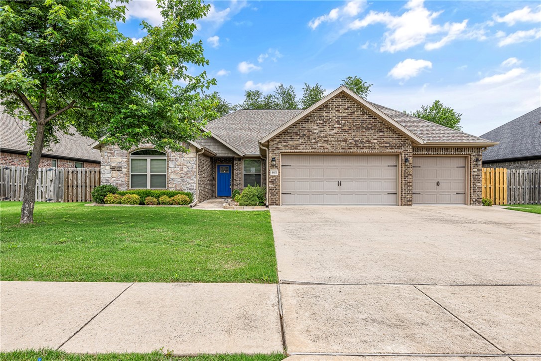 Welcome to this well-maintained 4-bedroom, 2-bathroom home located in the desirable Meadow Oaks subdivision of Rogers. Built in 2014, this home offers an open floor plan with spacious living areas, a cozy gas fireplace, and a large kitchen featuring granite countertops and stainless steel appliances. The primary suite includes a walk-in closet and double vanities. Enjoy the convenience of a 3-car garage and a fenced backyard with a covered patio—perfect for outdoor relaxation. Located just minutes from shopping, dining, and schools, with easy access to I-49 and Pinnacle Hills area. Lawn care is tenant's responsibility.