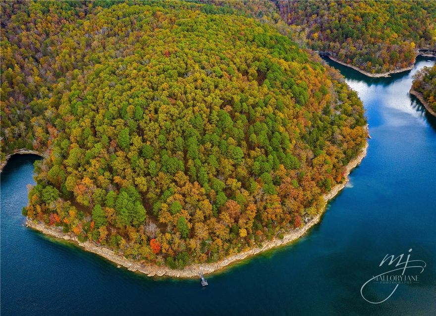 The possibilities are endless with this beautiful lakefront property covering 152 acres and boasting 4,678 feet of water frontage.  Great Southern exposure and western sunset views; numerous lakefront and lakeview building sites. Two wet-weather creeks form waterfalls that spill into the lake. Several caves, beautiful rock formations and bluff lines. Electricity and a private well. Meadow between two ridges and a small barn-like structure. Stream runs along south border of the meadow and has a small holding pond with a wooden deck -- perfect for kids to fish. Metal staircase down to the lake. Private swim deck with an existing dock permit.  Some stone walls and an underground storage room. Excellent potential for subdivision development, resort or private estate.