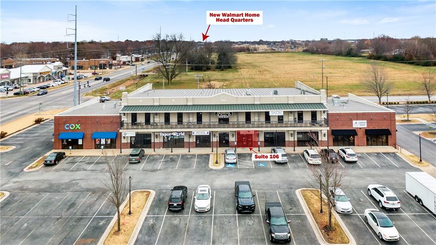 +/- 1,500 SF retail space offering a functional and well equipped layout for food service, retail, or service oriented users. Previously operated as a smoothie shop, the space features a large showroom floor, a back room that can serve as storage or additional display area, a manager's office/storage closet, utility closet, and private restroom. The suite is outfitted with handwashing sinks, a three-compartment sink, and an L-shaped counter. A rear door provides convenient back of house access. Strategically located in the heart of Bentonville at the intersection of S Walton Blvd and SW 14th St, the property benefits from a combined traffic count exceeding 55,000 VPD. Situated within Crossroads Plaza, tenants enjoy ample parking, multiple points of egress and ingress, and a strong co-tenant lineup include Cox, Chickn' Headz, Five Guys, and Crisp & Green. Located just over a mile to Walmart's new HQ and Downtown Bentonville and less than 2 miles from I-49, offering excellent accessibility.
