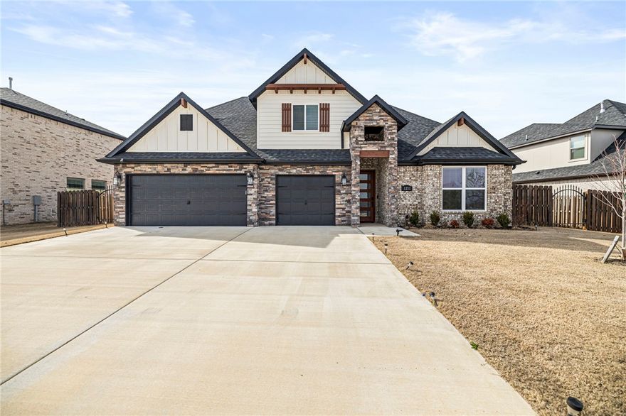 Beautiful 4 bed plus bonus/media room home offering the flexibility of 5 total rooms, 4 baths, and 2,791 sqft in the highly desirable Tuscany community in Centerton, conveniently located directly in front of the community amenities area. This east-facing home is in like-new condition and features an excellent layout with the primary suite on the main level plus an additional main-level bedroom and full bath, perfect for guests or multi-generational living. Upgrades include smart switches, bright daylight lighting, extended ceiling WiFi, and ceiling-mounted Sonos speakers in the media room. Enjoy the extended covered patio with double fans, fenced backyard, and epoxy-coated garage floors. Move-in ready and loaded with thoughtful upgrades throughout. Recently updated price to sell—don’t miss this opportunity! Conveniently located near schools, shopping, dining, and just a short drive to Bentonville and the new Walmart Home Office campus.