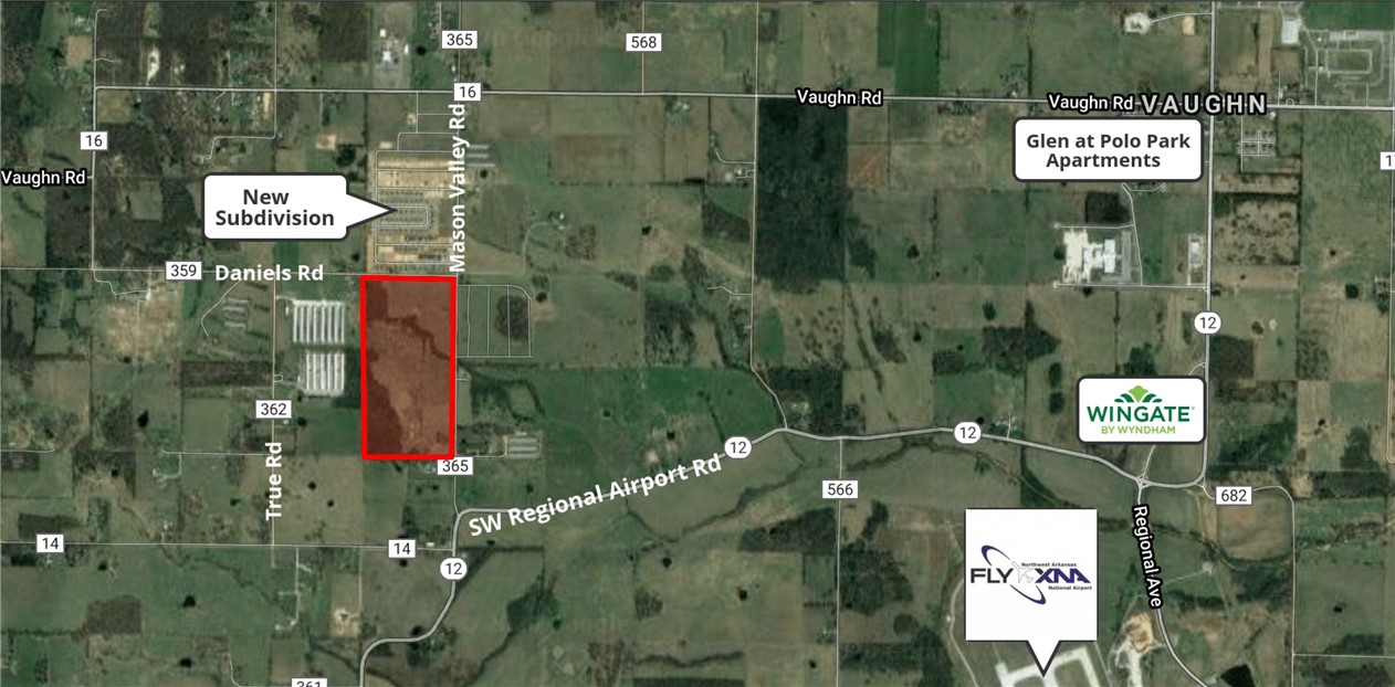 Development Opportunity. Water East at Mason Valley Rd. Sewer East at Woodward Hills Subdivision. Great proximity to Northwest Arkansas National Airport. In newly expanding area. Easy access to Hwy 12 & Bentonville. Great development opportunity in a rapidly growing area. Excellent location for residential subdivision. Located just north of Hwy 12 & near the Northwest Arkansas National Airport. Close to Bentonville city limits and all the amenities Bentonville has to offer.