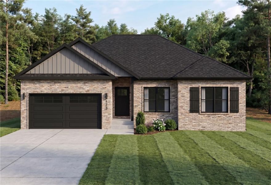 Welcome To Your Next Home! Snag This Brand New Build At 44 Berkshire Dr In Bella Vista Before Someone Else Does — Interior Selections Are Still Available So You Can Make It Yours From The Start! Tucked Into One Of NWA's Most Sought-After Communities With Mountain Bike Trails, Lake Access, And Endless Outdoor Adventure Steps From Your Door. Inside You'll Find Soaring Vaulted Ceilings With Stunning Beam Treatments In The Living Room, Custom Cabinetry, Quartz Countertops, Tile Backsplash, And Under-Cabinet Lighting Throughout The Kitchen — Plus Eat-In Dining And Bar Seating. The Primary Suite Impresses With Additional Beam Detail, Dual Vanities, Dual Closets, And A Full Custom Tile Shower. Storage Galore Throughout! Unwind On The Large Covered Back Deck After A Day On The Trails. Bentonville Schools. Deeded As 2-Bedroom Septic — 3rd Room Advertised For Marketing Purposes Only And To Be Used As Office, Bonus, Or Non-Sleeping Space. Signed Acknowledgment Required. Elevation Rendering Shown — Actual Materials May Vary.