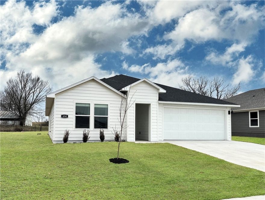 Charming Cali plan in Selah Meadows, our newest home community situated in the heart of Prairie Grove.  Each home in Selah Meadows is meticulously crafted with attention to detail, creating a space that feels both luxurious and welcoming.  From the moment you walk through the door, you'll be greeted by modern features and spacious layouts that cater to every lifestyle. Our homes boast premium finishes and thoughtful designs, ensuring that you'll be stepping inside your own personal oasis. These homes will be complete with LVP flooring throughout, wood shelving in all closets, pantry and utility room.  Kitchen will have granite counters, 36-inch cabinets, stainless steel appliances! Ceiling fan in Living room and Bedroom One.  Bedroom one bath will have granite kitchen counters, double sinks, and a walk-in shower. Home will have a Garage Door Opener, and a Landscape package. Home will have Beautiful 4 Sides Hardie Siding®.
