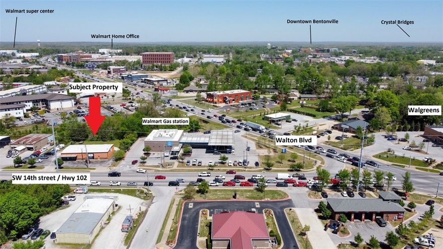Endless Commercial Opportunities! Approximately 150' feet of road frontage with +35,000 daily traffic count. Property sits on 0.68 of an acre on the busiest intersection in Bentonville. Property sits just west of Walton Blvd and Highway 102 right next to the Walmart to Go. Property is just 1 mile from the new Walmart New Home Office, and 1.5 miles from downtown Bentonville.