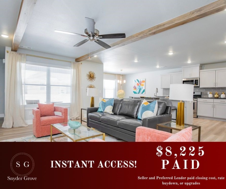 Fredrick Plan MODEL HOME! $8,225 PAID- $5,225 buyer incentive from Builder & $3,000 if you use the preferred Lenders, blinds and gutters included! RD Eligible! Fredrick Plan- New Construction spacious home in the beautiful new subdivision of Snyder Grove with a 3 car garage. Enjoy the open, light and bright living room with gas fireplace and custom stained beams. One story home with eat-in kitchen overlooking backyard & covered patio. Kitchen has tons of counter space with large island, granite countertops, gas range, cabinets with storage and pantry. Open concept that's perfect for entertaining. Spacious master bedroom with large master bathroom. Master bath has double sinks walk-in shower, tub and walk-in closet. Great backyard on a nice flat lot! Perfect location with easy access to Delford Rieff Park, Prairie Grove Aquatic Park and Highway 62.