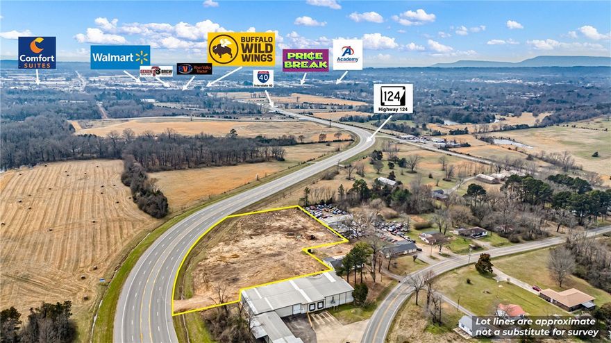 Prime Commercial Opportunity – High-Visibility C2 Zoned Property This 2.2-acre commercial property offers a rare opportunity for development in a highly visible/easily accessible location. Zoned C2, the site is ready to accommodate a wide range of business uses. Positioned along Highway 124 with an impressive 520 feet of highway frontage, the property benefits from outstanding exposure. With an ARDot daily traffic count of approximately 12,700 vehicles, your business will enjoy continuous visibility and strong drive-by traffic. Located just ½ mile from Interstate 40, this property provides convenient access for both local and regional customers, making it ideal for retail, restaurant, service-based businesses, or other commercial ventures. Septic on site and city water, helping reduce upfront development costs and streamlining the building process. Strong traffic counts, excellent frontage, and close proximity to a major interstate, this is truly a prime commercial location ready for your next business venture.