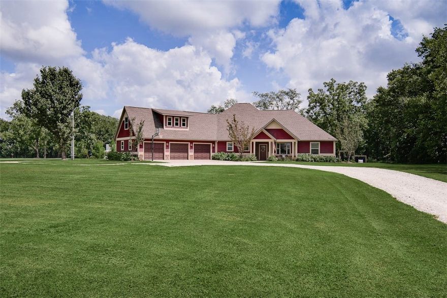 Gorgeous craftsman estate on 3.75 level acres with an in-ground pool and a 24x45 metal shop building! Provides quick access to trails, shopping, and entertainment. The spacious open living/kitchen features wood floors, beams, and a stone fireplace. The designer kitchen includes a commercial-grade gas range, refrigerator, 3 cm counters, and a spacious pantry. Study/flex area is located off kitchen and showcases the beautiful backyard landscape. Primary bath includes an impressive walk-in shower, double vanity, and tons of closet space. Upstairs bonus room also includes a guest bedroom/bath. The large covered patio and 16x32 saltwater pool make summer entertaining a breeze! Oversized three car garage with storm shelter. This home has so much to offer and won't last long! See list of updates in photos. Freezer conveys. City sewer and water is located across the street. Schedule your showing today!