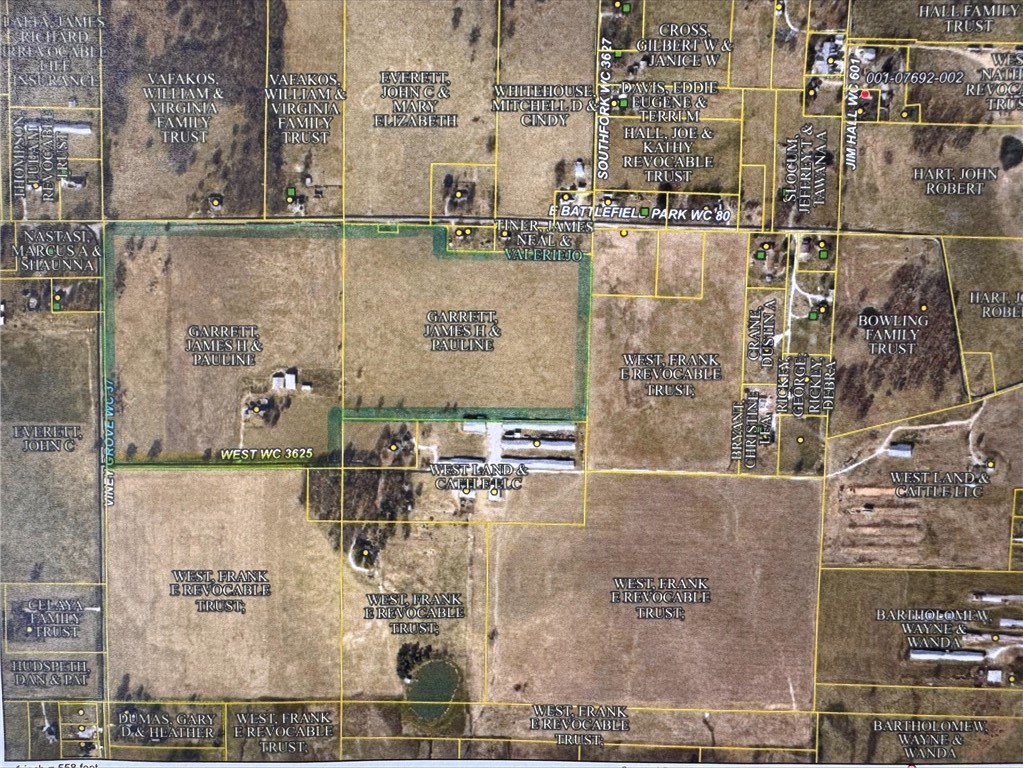 Great residential development opportunity on this beautiful 70 +/- acres at the southeast corner of Viney Grove Rd and Battlefield Park Rd. Flat to rolling terrain, great location and should be easy to develop. The property is less than 2 miles from Prairie Grove elementary, middle and high schools. The property includes an existing house and two barns that are being sold "AS IS". Prairie Grove water, Black Hills Energy and Ozarks Electric are on site. City sewer is not available. Septic systems will be required. The property is bordered by Viney Grove Rd (WC 37) on the west, Battlefield Park Rd (WC 80) on the north and West Rd (WC 3625) on the south. Survey is available upon request.