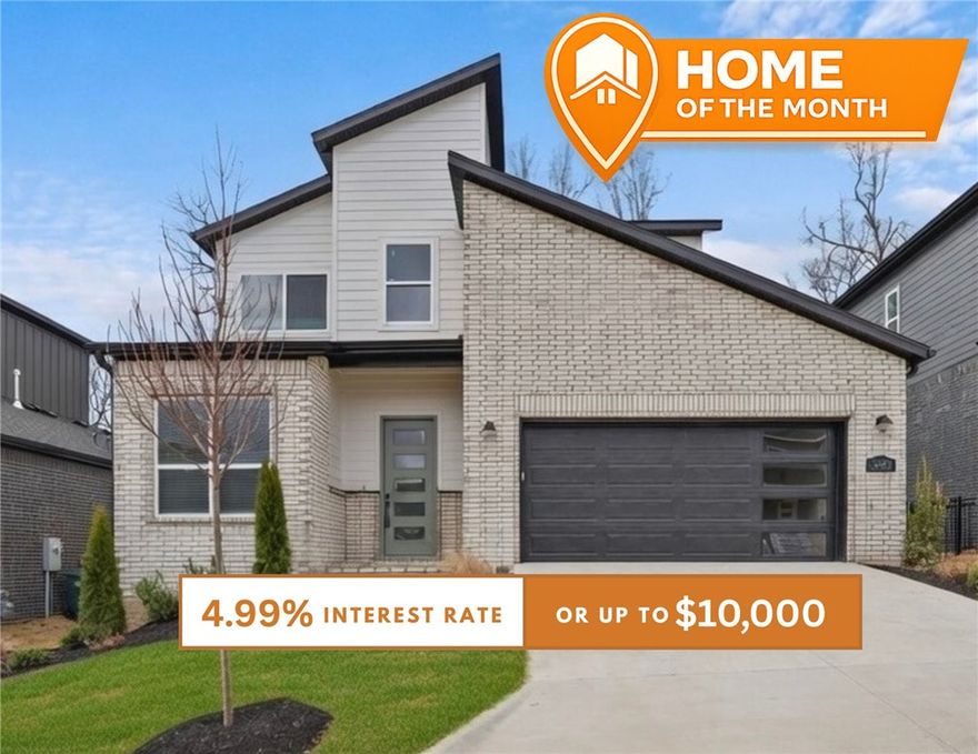 Discover this stunning modern home in the perfect East Fayetteville location—just a short walk to beloved Gulley Park! Quince floorplan featuring designer finishes throughout. Enjoy a spacious open floorplan with a large living room, electric fireplace with accent wall, and beautiful wood flooring. The chef’s kitchen boasts 3cm quartz countertops, stainless steel frigidaire professional-grade appliances, custom cabinets to the ceiling with soft close hinges, vented hood,  and a walk-in pantry. The luxurious primary suite includes hardwood floors, custom beams, and a spa-like bathroom with walk in tile shower, soaking tub, double sinks and walk in closet. With a formal dining area with accent paint, private study with built ins, large covered patio, and included blinds and gutters, this home blends comfort, style, and convenience in one unbeatable package. POA maintained lawncare and access to Niokaska Creek Trail from the neighborhood!