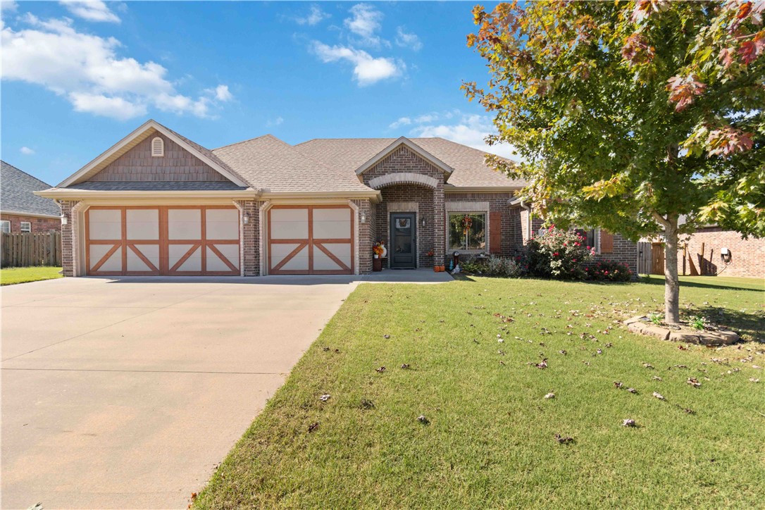 Built in 2019, this thoughtfully designed Cox-built home blends comfort, quality, and charm in every detail. Inside, you’ll find a spacious living area with a stunning dual-sided fireplace connecting the living and dining rooms, creating an inviting atmosphere for gatherings. Elegant crown molding adds refinement throughout, while the kitchen offers granite countertops, a gas cooktop, and built-in wall oven and microwave. The primary suite provides a relaxing retreat with a whirlpool tub, walk-in shower, and a generous closet that passes through to the laundry room. Two additional bedrooms offer flexibility for guests, family, or a home office. Step outside to enjoy the fenced backyard with an extended patio and 10×20 storage building —perfect for tools, hobbies, or extra storage. The three-car garage includes attic storage for seasonal items. Located in Battlefield Estates, you’ll love the peaceful setting, wide streets, and sidewalks—just minutes from schools, parks, and everything Pea Ridge offers.