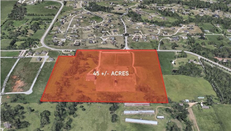 45 +/- acres available.  There are maintained soccer fields and a 12,600 sq. ft. building on this site.   This site is 2 miles from the new Bentonville West High School.