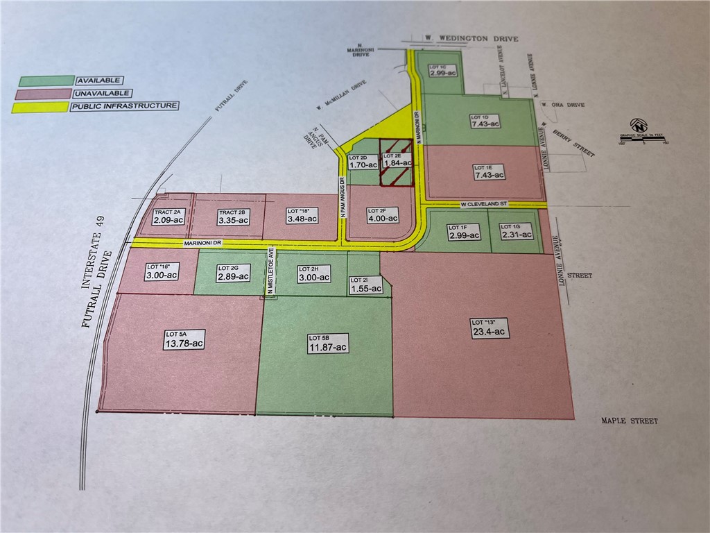 Great small frontage lot on three lane street at entrance to 140-acre development. Another lot available do the west for a total of 3.54 acres if needed/desired. Zoned UT- Urban Thoroughfare, high density, mixed-use, up to 7 stories and administrative approval. Properties to the north include a double flag Marriott, coffee shop and restaurant. Properties to the south include double flag Hilton, two restaurants, Hyatt hotel and two multifamily complexes. The City of Fayetteville trails park runs the entire width of this development property, on the south border, with proposed access along Futrall Dr. Futrall Dr. to the west will take traffic to the dedicated and newly completed entrance to I-49 and all of Northwest Arkansas.