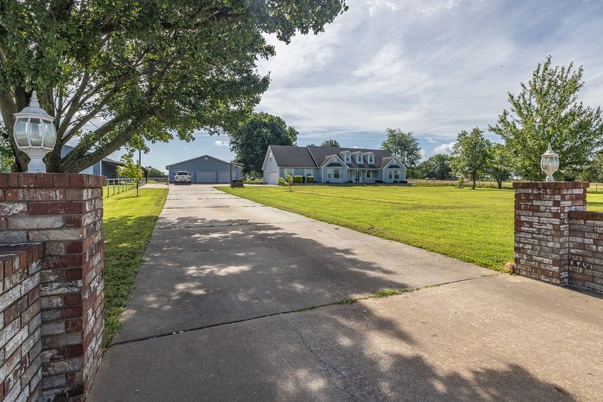 Spacious 4Br-3Ba-2 car attached garage home peacefully located on 17.65 acres of pasture just outside of Lincoln. Enjoy the sunrises and sunsets from this beautiful home with primary bedroom & guest bedroom on main level. Large spacious kitchen with granite countertops & loaded with cabinets. Living room with new tile & remote-controlled gas log fireplace with blower vent.  Primary bedroom ensuite bath has a whirlpool tub, walk-in closet, walk-in shower, & double vanity. Upper level has 2 bedrooms & 2nd living space with kitchenette area (great floor plan for kids or extended family situation). Covered patio. Horse & cattle ready: 40x56 barn with stalls, working pen & chute, 30x66 hay barn, hay fields/pastures, loafing sheds & metal pipe & rod fencing/cross fencing.  An additional 40x40 detached 3 bay garage. 40x60 shop with overhead doors large enough to accommodate RV parking. Water & electric available on separate meters & existing septic in the east pasture behind the house. Just outside Lincoln city limits.