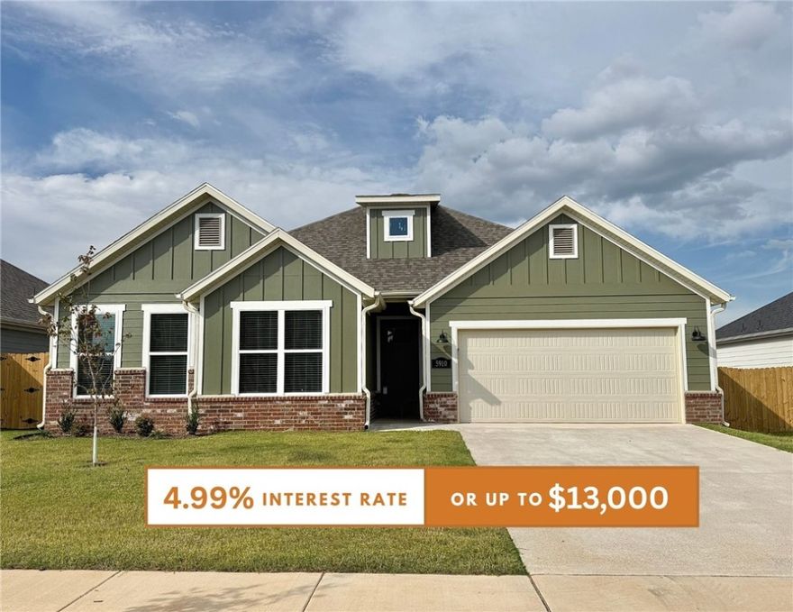 Fence, blinds and gutters included! Discover your dream home in the sought-after Osage Hills neighborhood. Clinton plan with garage on the right and South facing! 9 ft ceilings, linear electric fireplace in the living room, LVP flooring throughout the main living areas and primary bedroom, quartz countertops and more. Chef's kitchen boasting frigidaire stainless steel appliances, gas range, pantry, quartz countertops, bar pull handles, large island and gorgeous backsplash. Luxurious primary bedroom features abundant natural light, while the spa-like primary bathroom offers a walk-in shower, double sinks, and spacious walk-in closets. Additional features include two large secondary bedrooms on the main level, a 4th bedroom upstairs that would be a perfect bonus room & a separate laundry room. Generous lot with covered patio that overlooks the sodded, fully fenced backyard. Sturdy concrete siding & brick! Model home located at 6008 SW Coywolf St- Lot 122.