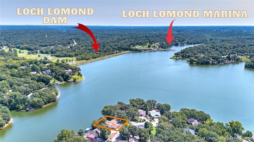 Freshly updated, this move-in ready lakefront gem on Loch Lomond offers stunning lakefront panoramic lake views with easy, direct lake access providing the ultimate waterfront lifestyle. The main level shines with a bright, open layout featuring cathedral ceilings, floor to ceiling windows, and spacious living and kitchen area. Enjoy lake views from the kitchen, eat in dining area and sunroom.  The walk-out lower level expands your living space with an oversized family room, wet bar, two bedrooms, full bath, oversized workshop with exterior access, and a secure storage/safe room. Step outside to relax or entertain on the freshly refinished composite deck and covered patio while soaking in serene lake views. Exceptionally maintained, thoughtfully upgraded, with lakefront charm all combines for a home that’s ready to enjoy today.